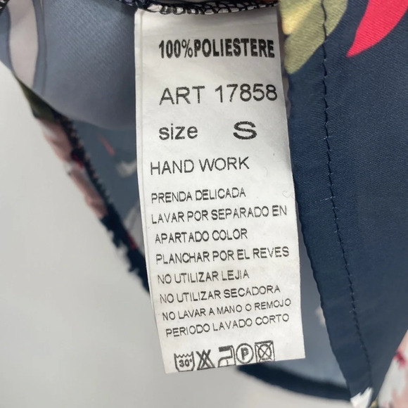 Almatrichi Blouse Womens Small Blue Pink Ruffle Flutter Layer‎ Crane Bird Floral - Picture 3 of 12